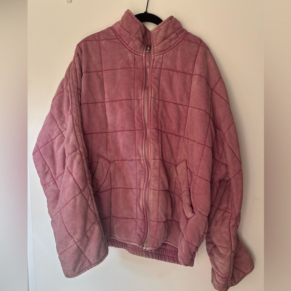 Free People Pink Dolman Quilted Knit Jacket